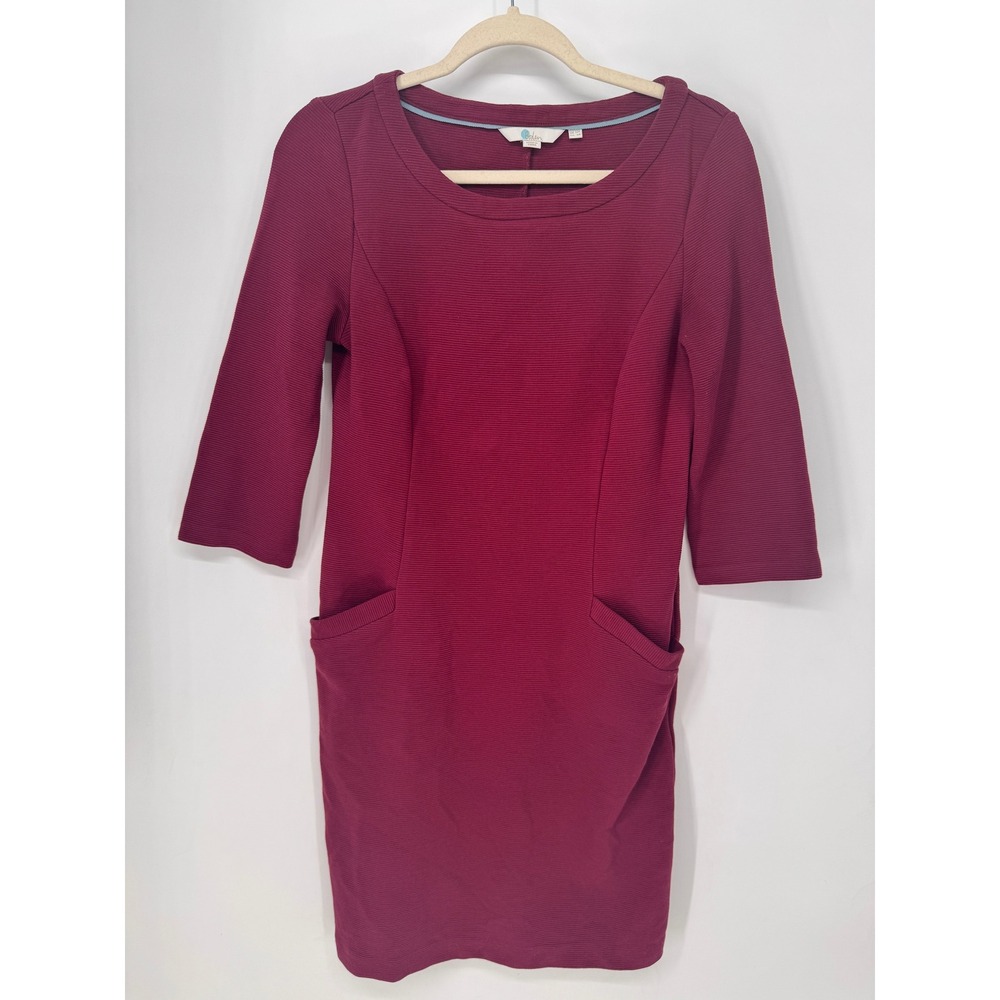 Boden Shift Dress Womens 6R Red EUC Ribbed Ottoman Knit 3/4 Sleeve Pockets